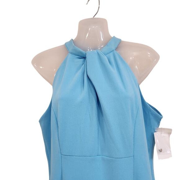 Julia Jordan Twist Halter Midi Cocktail Sheath Dress Sleeveless Blue Size 10 - Picture 7 of 11